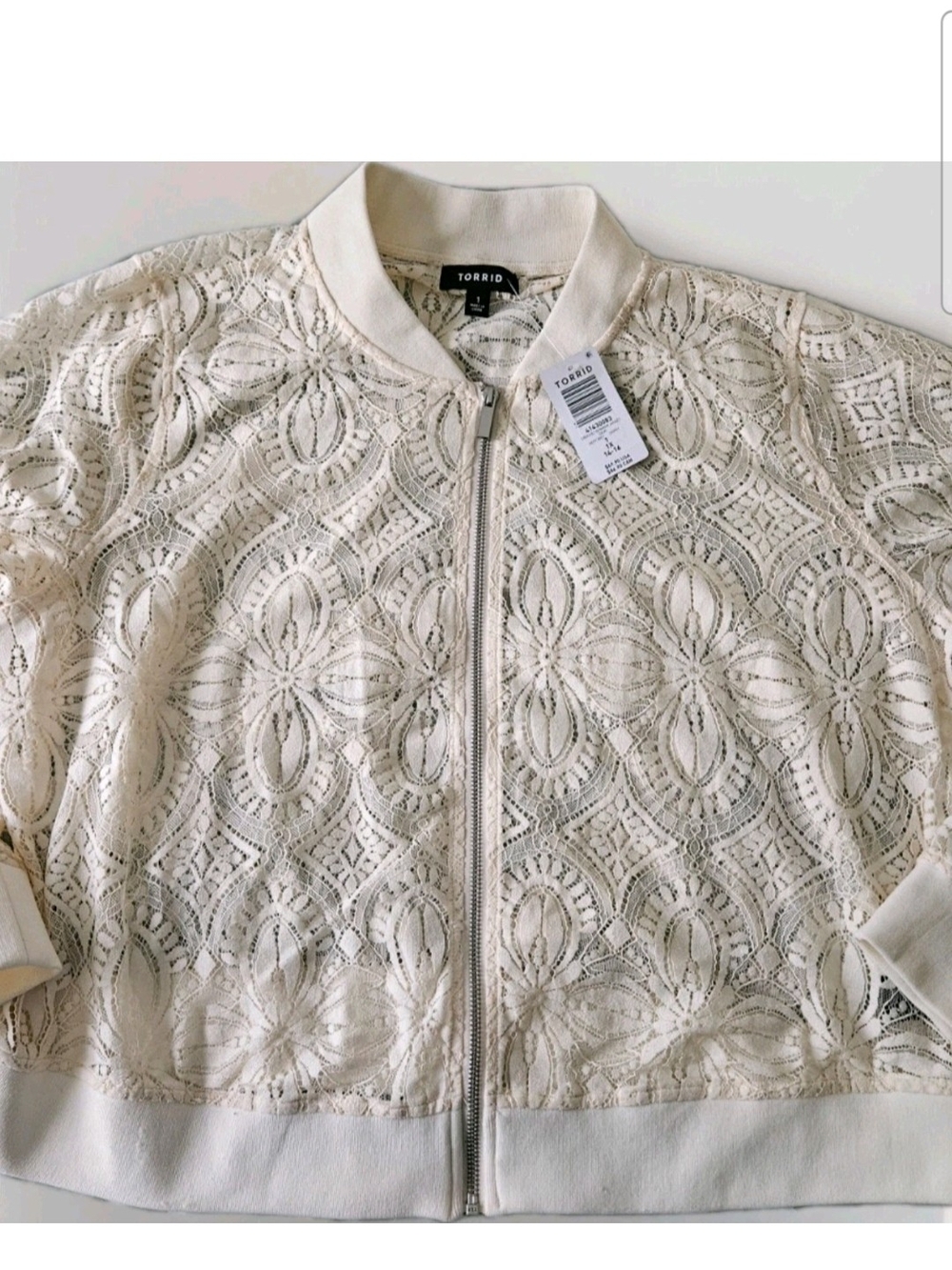 torrid Cream Lace Bomber Jacket with Zip Front